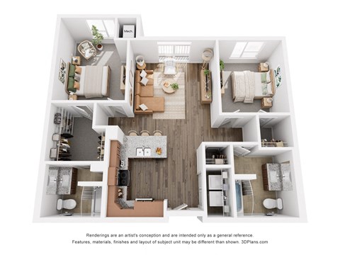 Floor plan for 2 beds, 2 baths, 1040 sqft